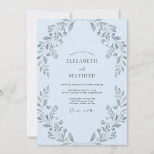 Silver Periwinkle Foliage Soft Eucalyptus Wedding Invitation