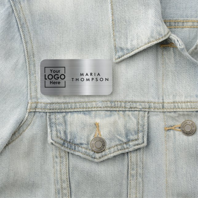 Silver Personalised Business Logo Employee Staff Name Tag (In Situ)