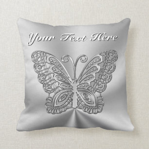 Silver Personalised Butterfly Pillows Your Text