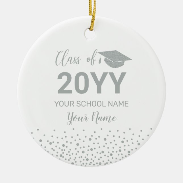 Silver Personalised Graduation Gift Christmas Ceramic Tree Decoration (Front)