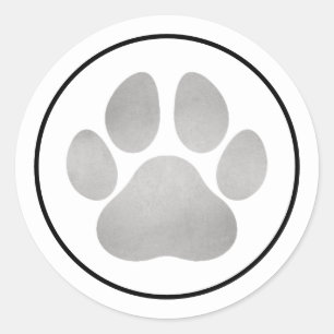 Silver Pet Lover Paw Print Modern Classic Round Sticker