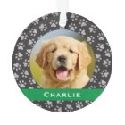 Silver Pet Paw Prints Green Custom Dog Name Photo