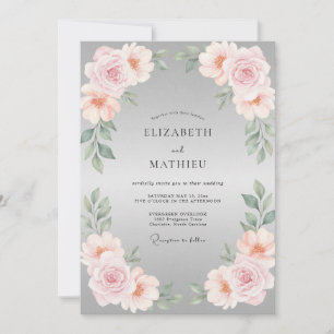 Silver Petal Pink Leafy Wedding Invitation