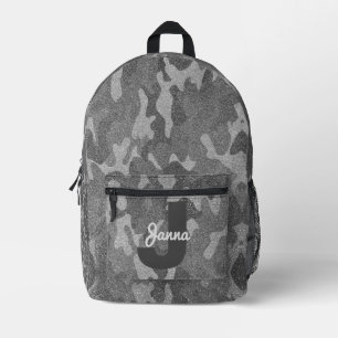Silver & Pewter Camouflage Glitter Monogrammed Printed Backpack