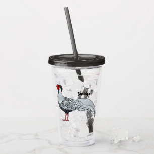 Silver pheasant bird cartoon illustration acrylic tumbler