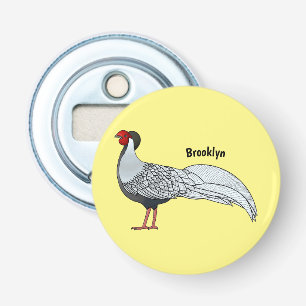 Silver pheasant bird cartoon illustration bottle opener