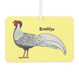 Silver pheasant bird cartoon illustration car air freshener