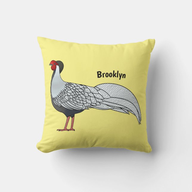 Silver pheasant bird cartoon illustration  cushion (Front)