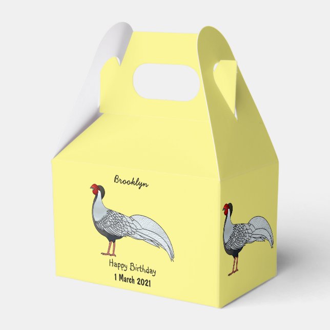 Silver pheasant bird cartoon illustration favour box (Front Side)