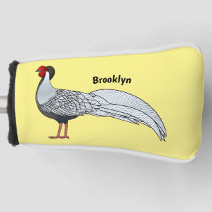 Silver pheasant bird cartoon illustration golf head cover
