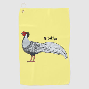 Silver pheasant bird cartoon illustration golf towel