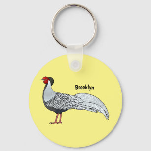 Silver pheasant bird cartoon illustration key ring