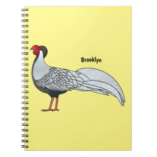 Silver pheasant bird cartoon illustration notebook