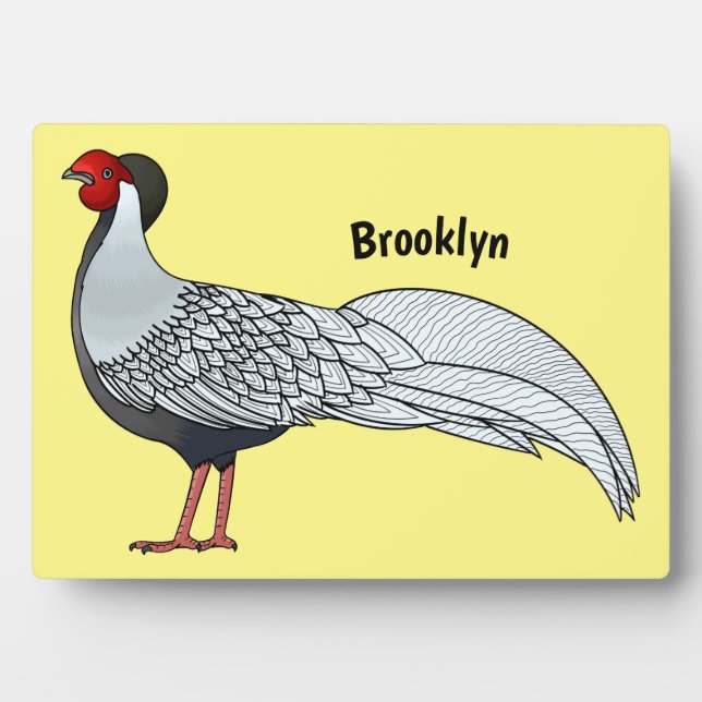 Silver pheasant bird cartoon illustration  plaque (Front)