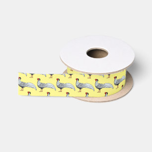 Silver pheasant bird cartoon illustration satin ribbon