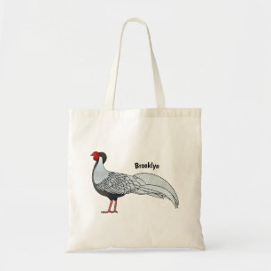 Silver pheasant bird cartoon illustration tote bag