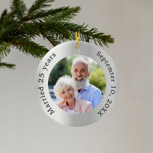 Silver photo 25th wedding anniversary ceramic tree decoration