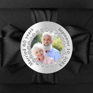 Silver photo 60th diamond wedding anniversary classic round sticker