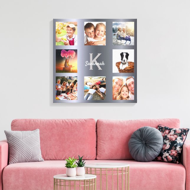 Silver photo collage family monogram  canvas print (Insitu(LivingRoom))