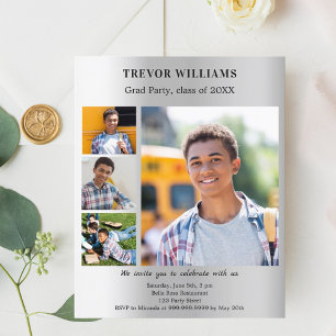 Silver photo collage Graduation Party invitation
