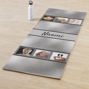 Silver photo collage name yoga mat