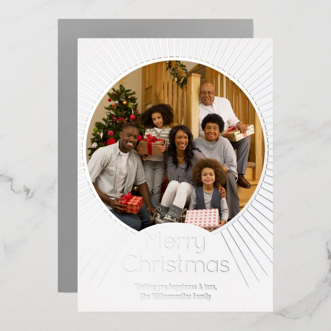 Silver Photo Family Christmas Foil Holiday Card (Front/Back)
