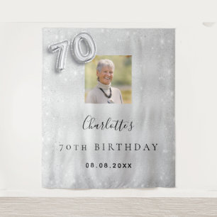 Silver photo glitter welcome 70th birthday tapestry