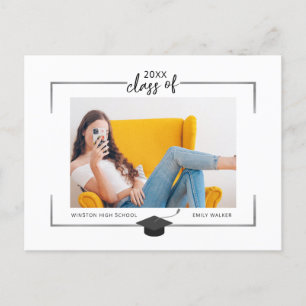 silver photo graduation announcement postcard
