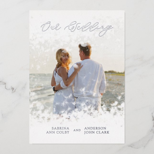 Silver Photo Whimsical Our Wedding Script Real (Front)