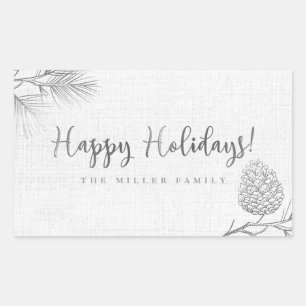 Silver Pine Holiday Rectangular Sticker
