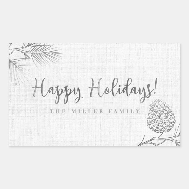 Silver Pine Holiday Rectangular Sticker (Front)