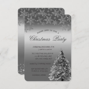 Silver Pine Tree,Dots Snowflakes Christmas Party  Invitation