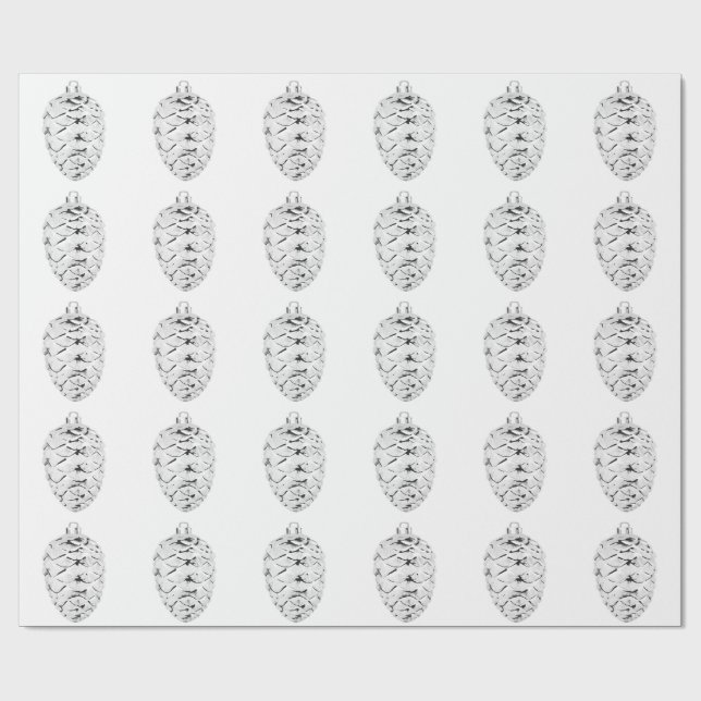 Silver Pinecone White Wrapping Paper (Flat)