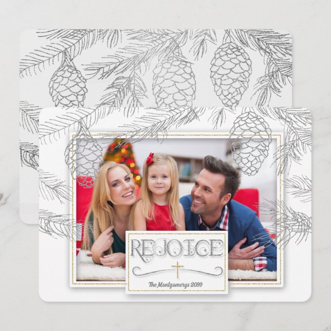 Silver Pines Rejoice Christian Cross Photo Holiday Card (Front/Back)