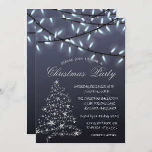 Silver PineTree,String Lights Christmas Party Invitation