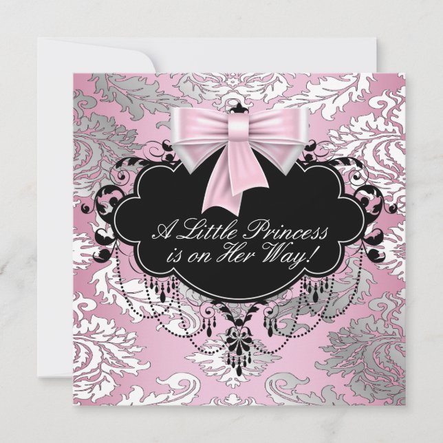 Silver Pink and Black Princess Baby Girl Shower Invitation (Front)