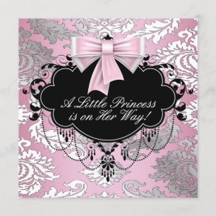 Silver Pink and Black Princess Baby Girl Shower Invitation