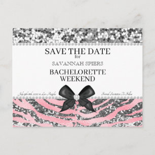 Silver Pink Bachelorette Weekend Save the Date Announcement Postcard
