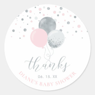 Silver & Pink Balloons   Party Favour Thank you Classic Round Sticker