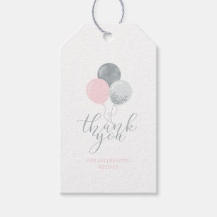 Silver & Pink Balloons Party Thank you Favour Ta Gift Tags
