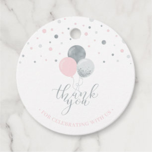 Silver & Pink Balloons Party Thank you Favour Ta Tags