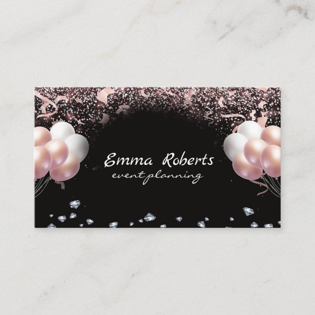 Silver Pink Black Balloons Modern Event Planning  Business Card (Front)