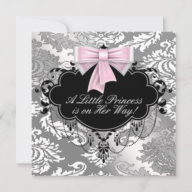 Silver Pink Black Princess Baby Girl Shower Invitation (Front)