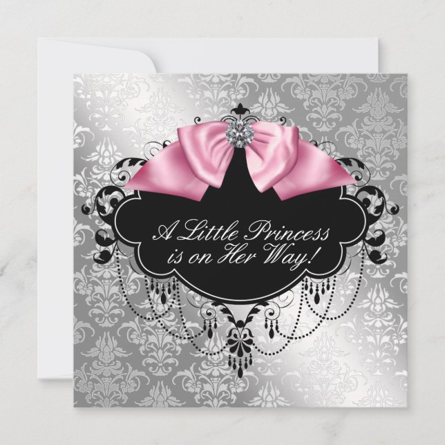 Silver Pink Black Princess Baby Girl Shower Invitation (Front)