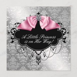 Silver Pink Black Princess Baby Girl Shower Invitation
