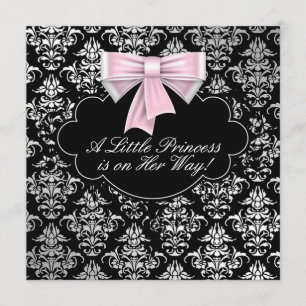 Silver Pink Black Princess Baby Girl Shower Invitation