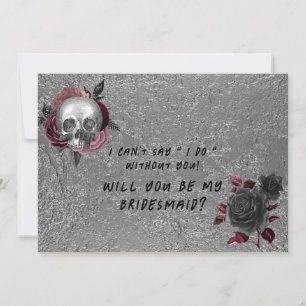Silver Pink Black Skull Head Bridal Party Proposal Invitation