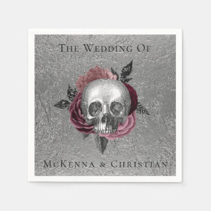 Silver Pink Black Skull Head Wedding Napkin