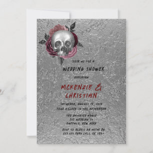 Silver Pink Black Skull Head Wedding Shower Invitation