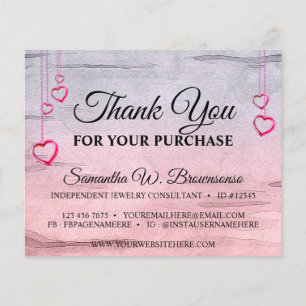 Silver Pink Bling Wooden Textured Heart Thank You
